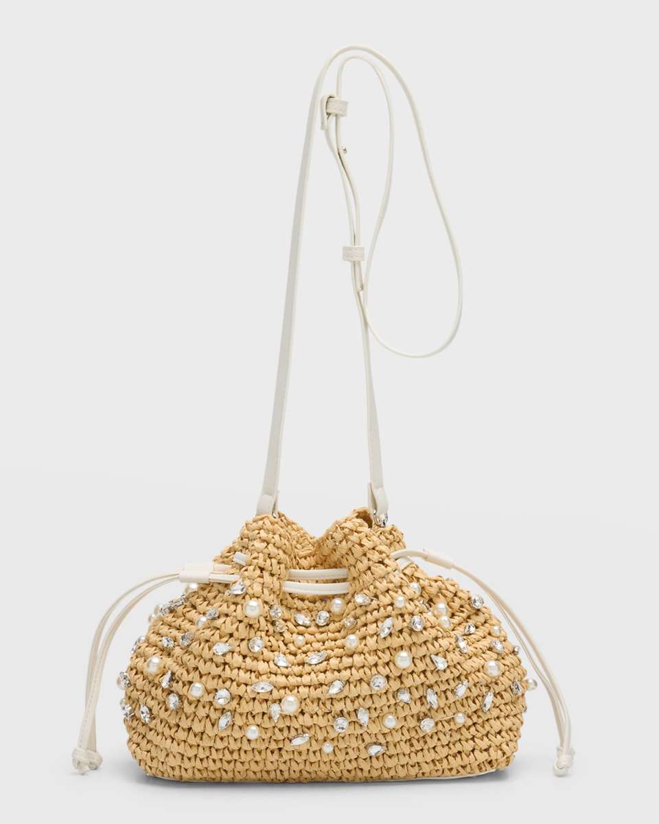 Nia Mini Crystal Straw Bucket Bag